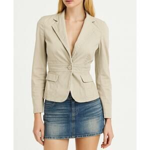Vintage 2005 Y2K J. Crew Twill Blazer Jacket Cream Khaki Cargo 73007 Size 2